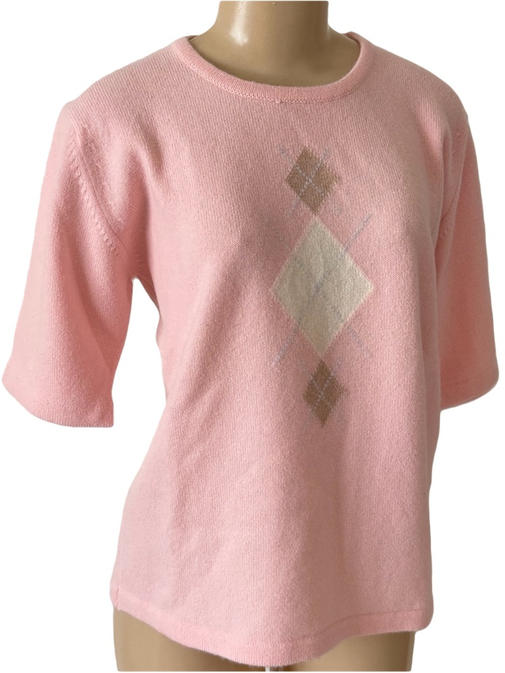 James Pringle Weavers made in Scotland diamond pink lambswool sweater top M